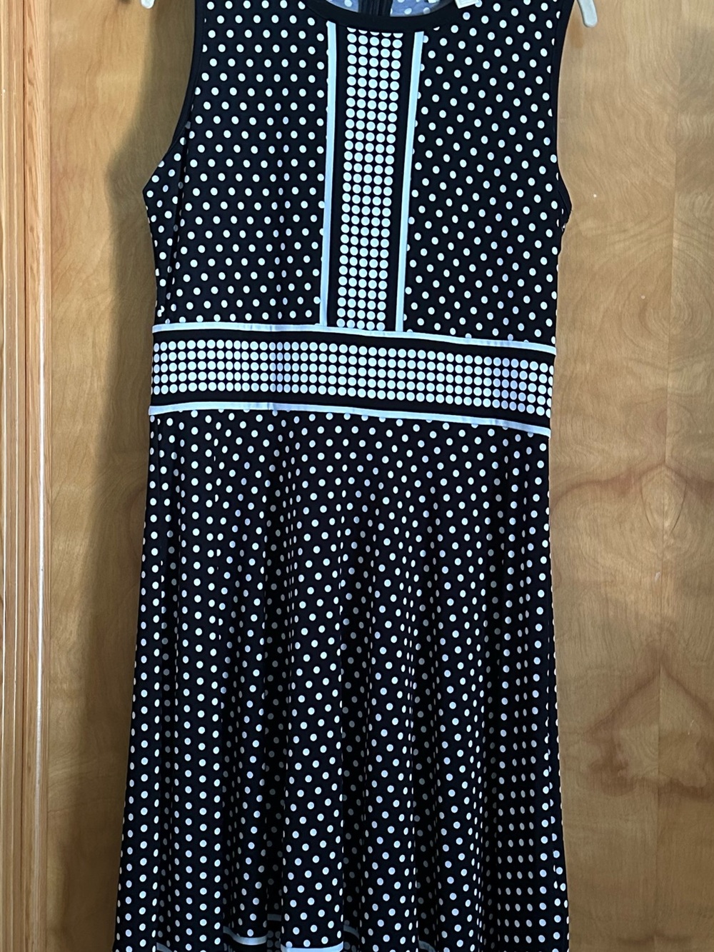 Michael Kors Black and White Polka Dot Sleeveless Fit-and-Flare Dress